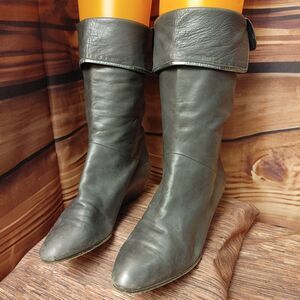 Casdel Womens 5.5 Gray Brown Folded Knee High Wedge Fall Harvest Winter Boots